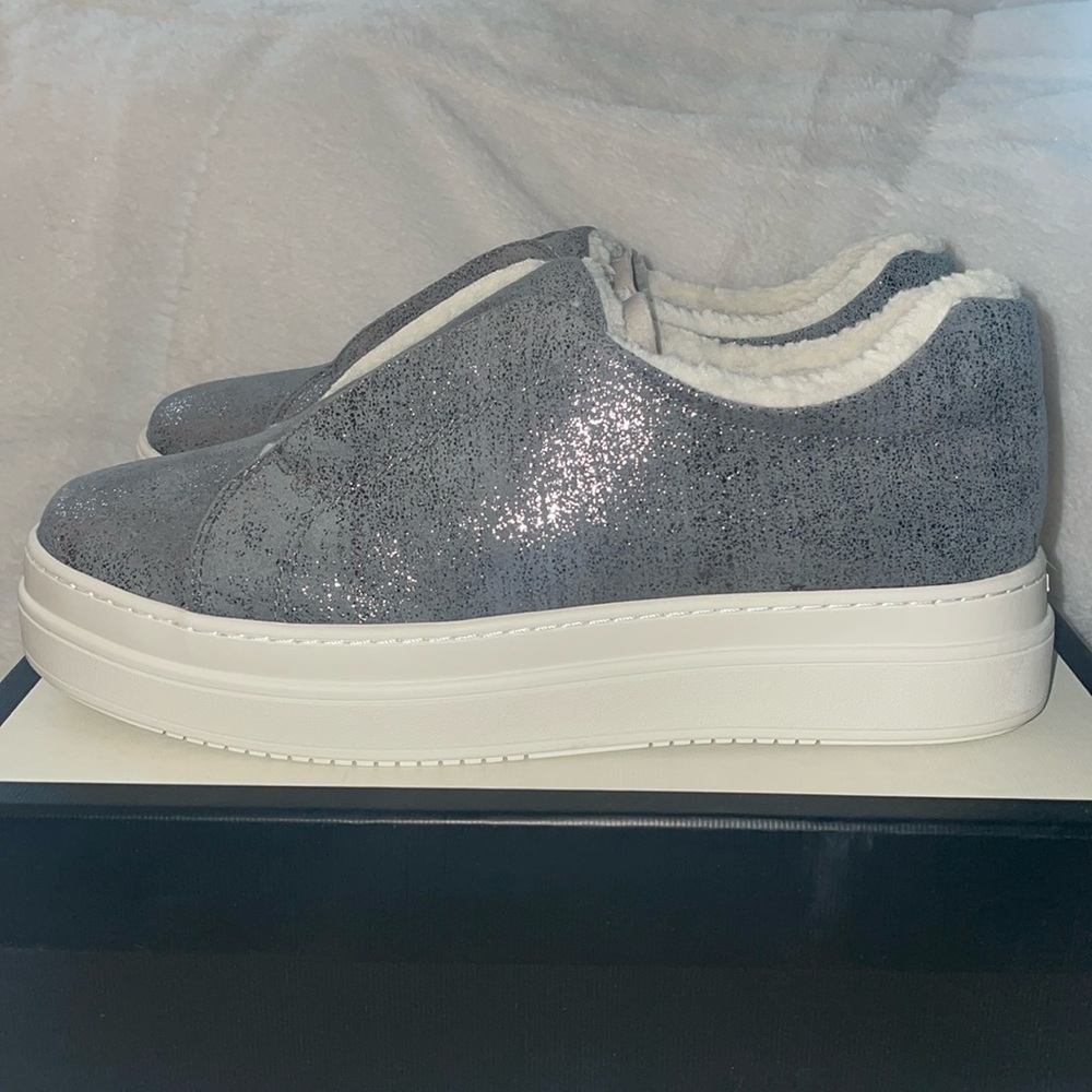NWT J/SLIDES NADA Pewter Metallic Leather Sneaker - Picture 11 of 15